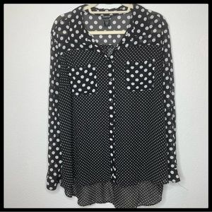Torrid Black & White Polka Dot Button Down Blouse